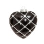 Schwarzes Glasherz als Baumschmuck, 10cm, mit glitzernden Silberlinien und Strasssteinen. Elegante Weihnachtsdekoration.