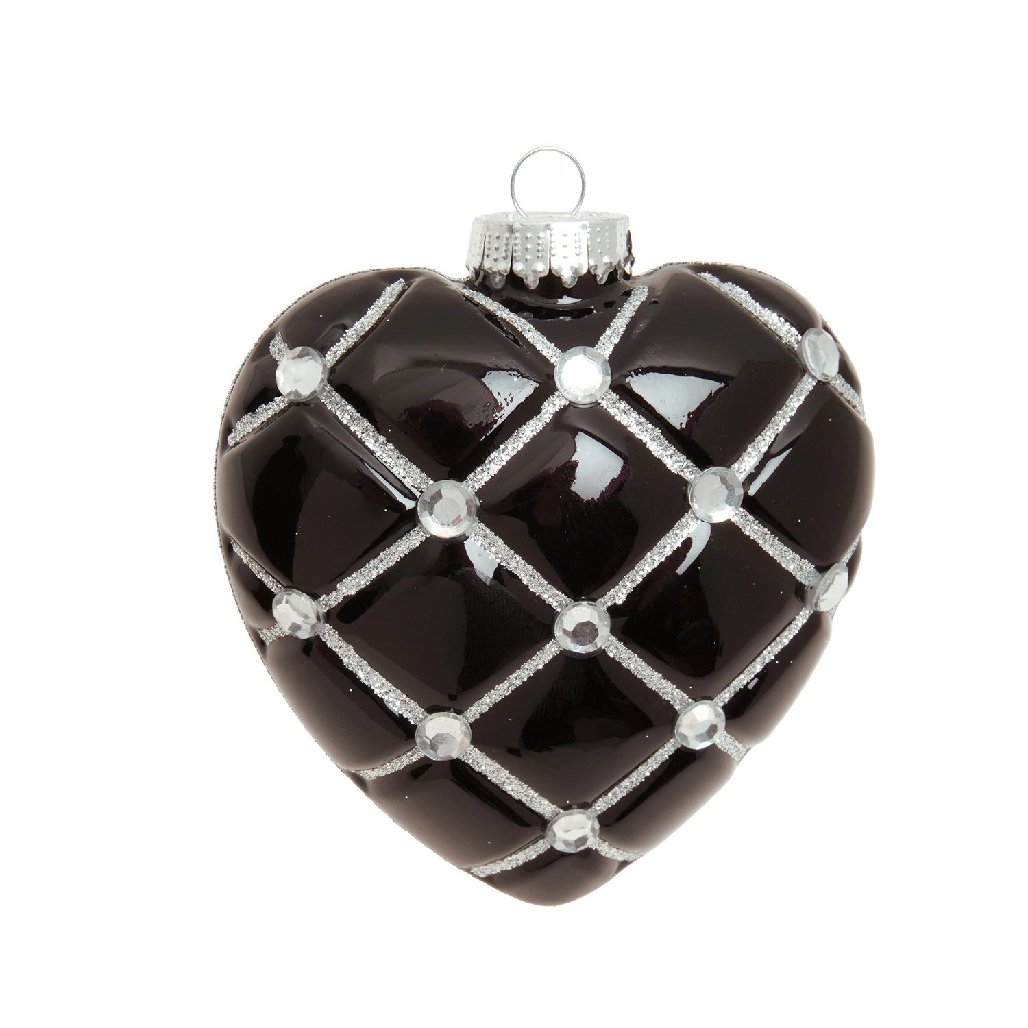 Krebs Glas Lauscha Baumschmuck Herz mit Strassteinen Schwarz 10cm