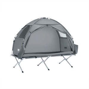 Graues SoBuy 3in1 Campingzelt für 1 Person mit Feldbett und Moskitonetz. Ideal für Outdoor-Abenteuer.