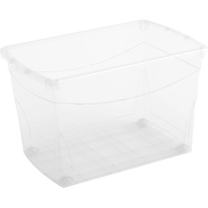 Transparente Aufbewahrungsbox Home XL mit 4 Rollen für vielseitige Nutzung.