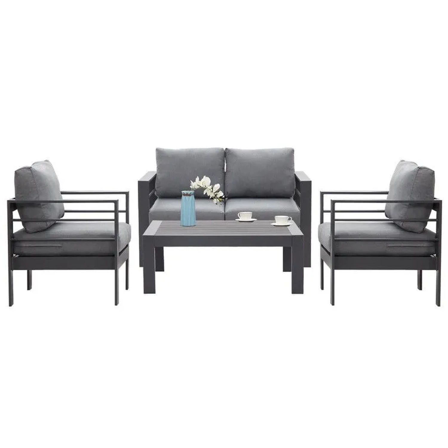 MeXo Gartenmöbel Set aus Aluminium Loungeset für 4 Personen Grau günstig online kaufen