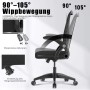 Ergonomischer, schwarzer Drehstuhl mit Mesh-Lehne, Klapparmlehnen und Höhenverstellung.