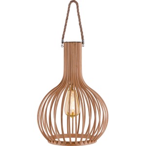 Hängende Solar-Laterne Nardelli aus Bambus und Jute mit warmweißer LED. Ø 28 cm.