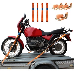 TRUTZHOLM Motorrad Spanngurte Set mit Gurtschlaufen zur Ladungssicherung auf Anhänger.