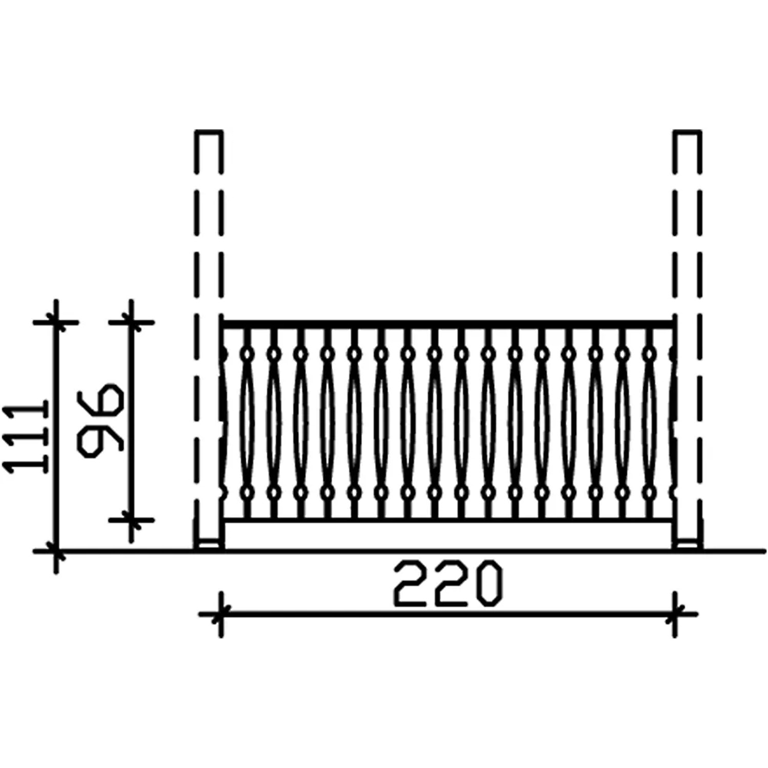 Technische Zeichnung: Skan Holz Brüstung Balkonschalung 220x96 cm, Fichte Eiche hell, Zubehör Terrassenüberdachung.