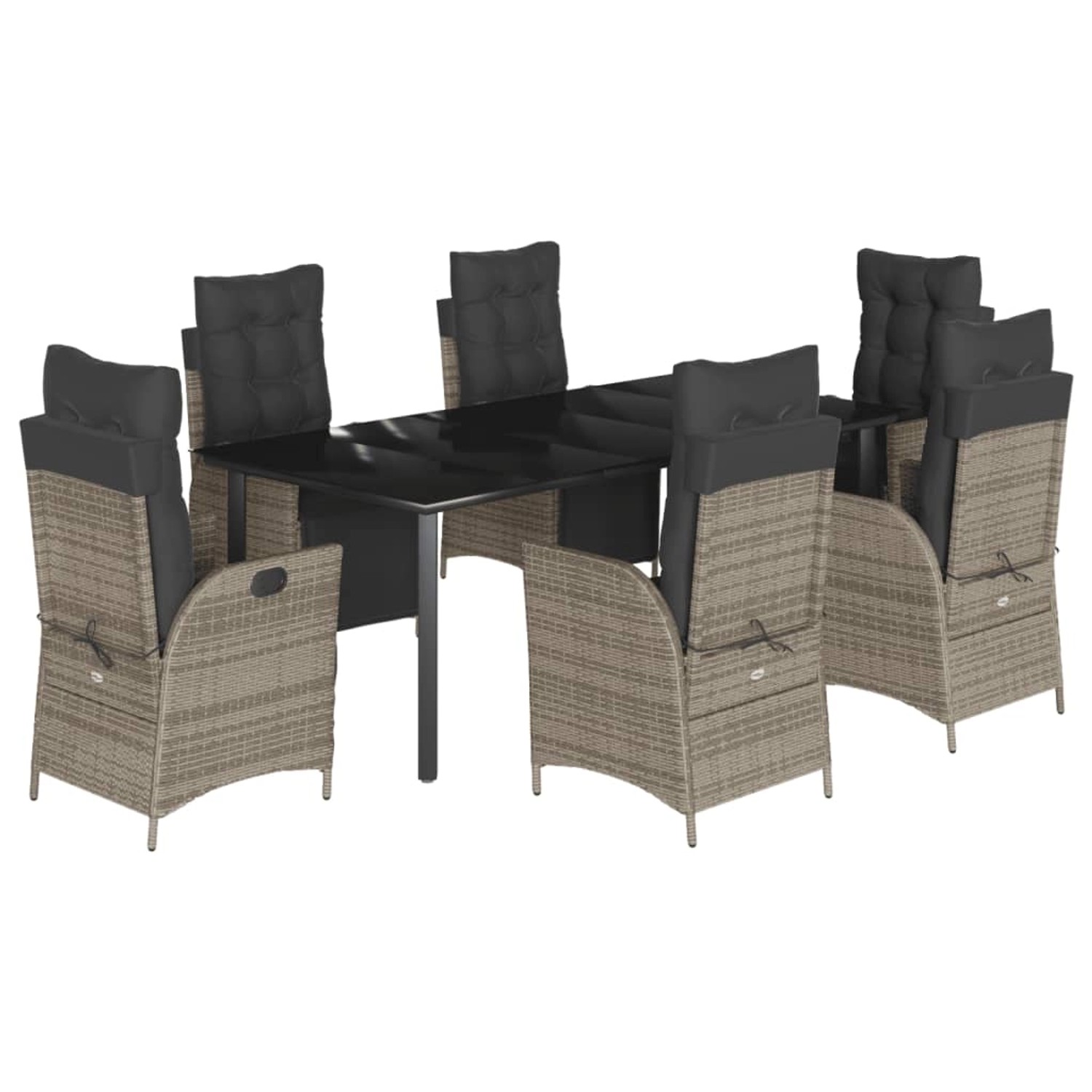 vidaXL 7-Tlg Garten-Essgruppe mit Kissen Grau Poly Rattan 3213432 günstig online kaufen