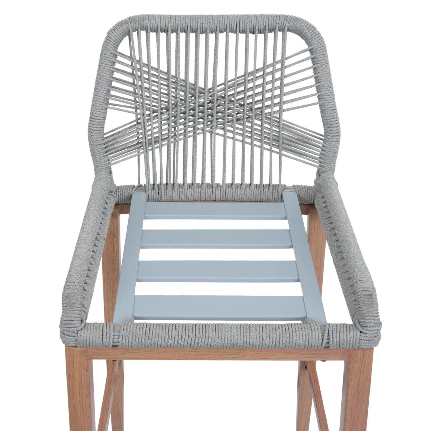 Proregal Barhocker 2er-Set, hellgraues Seilgeflecht, Holzoptik-Beine, Sitzhöhe 76cm.