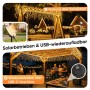 Warmweiße Salcar Solar Eiszapfen-Lichterkette beleuchtet Garten & Pergola. Solar- & USB-Betrieb für flexible Weihnachtsbeleuchtung.