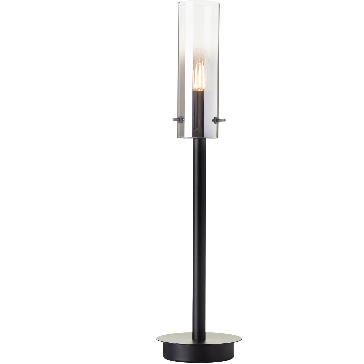 Schwarze, matte Design-Tischleuchte Glasini mit klarem Glas, Ø 12 cm.