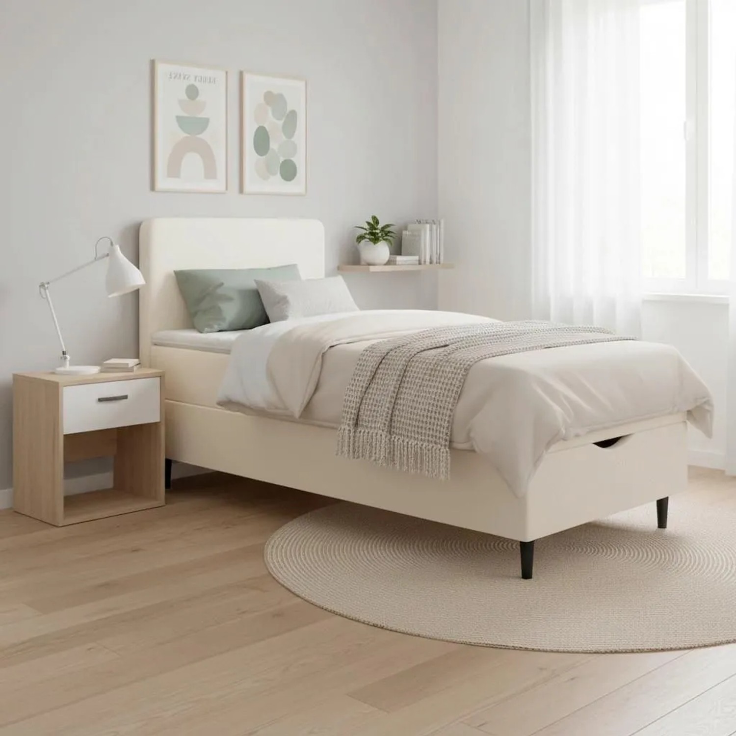 Bessagi Home Boxbett Vida Elfenbein ca. 90x200 cm mit Topper