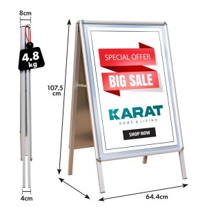 KARAT Kundenstopper aus Aluminium, A1 Format, doppelseitig für Plakate und Werbung.