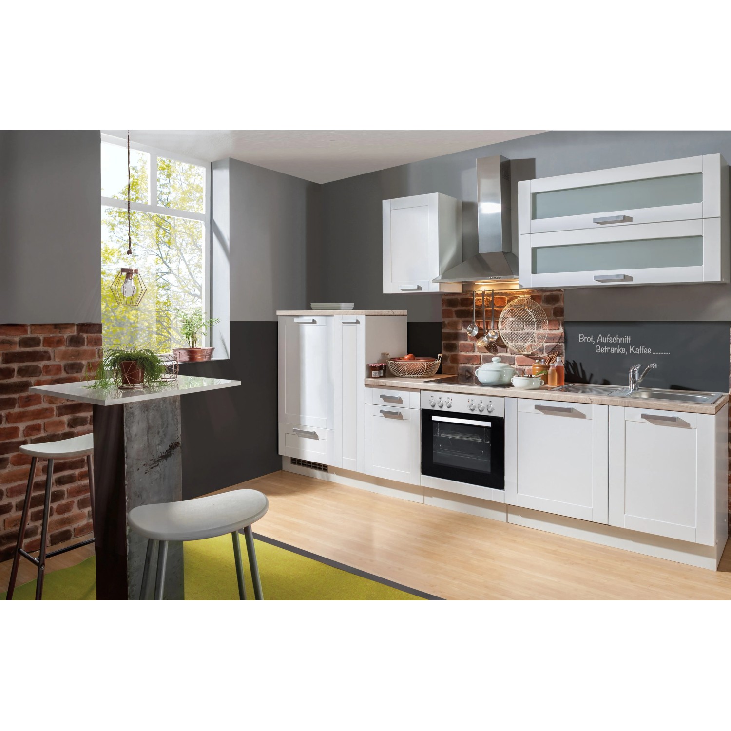 Menke Küchen Küchenzeile White Premium Landhaus, Küchenzeile mit E-Geräten, Breite 310 cm