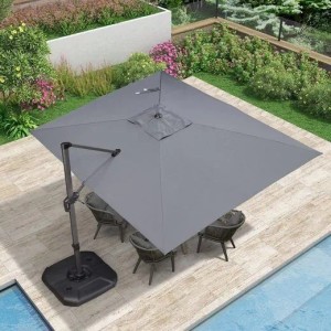 PURPLE LEAF Sonnenschirm Rechteckiger 300 X 400 cm Alu Balkonschirm Groß Ampelschirm Grau