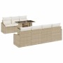 8-teiliges Garten-Sofa-Set aus Poly Rattan in Beige mit Tisch und Kissen.