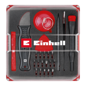 Einhell Präzisions- und Elektronik-Reparatur-Set, 28-teilig, in Aufbewahrungsbox mit Bits, Öffnungswerkzeugen und Saugheber.