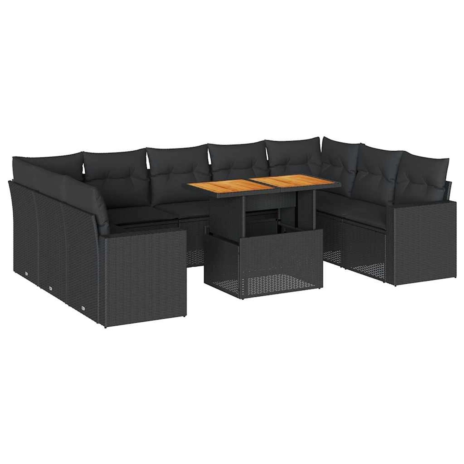 vidaXL 10-Tlg Garten-Sofagarnitur mit Kissen Schwarz Poly Rattan 3327079 günstig online kaufen