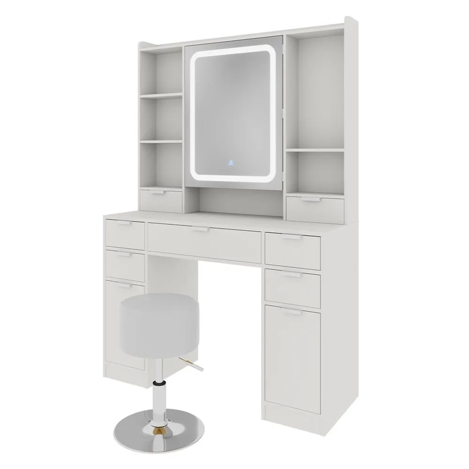 Vicco Schminktisch Solea Weiß 105 x 156 mit LED-Spiegel und Hocker