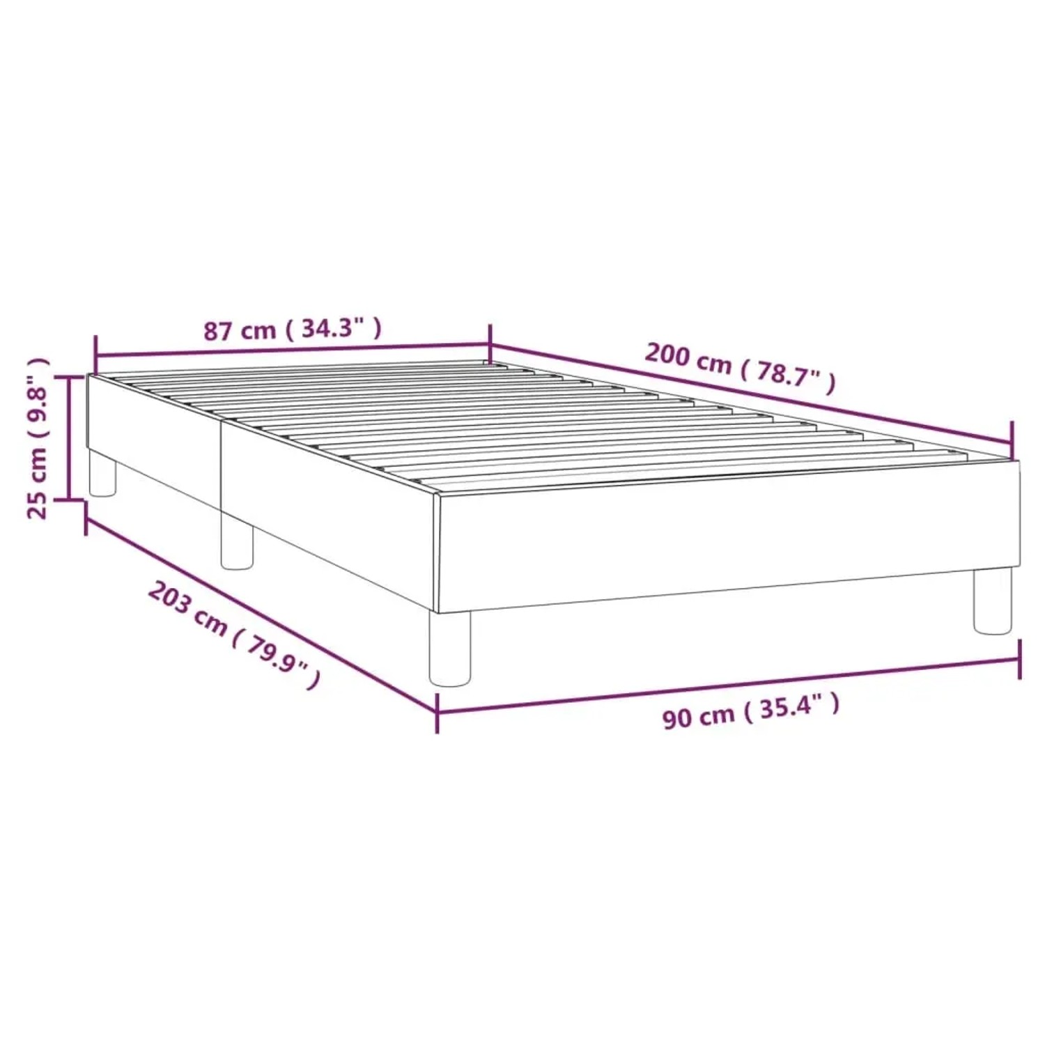 Dunkelgraues vidaXL Boxspringbett, Stoff, 90x200 cm, ohne Matratze.