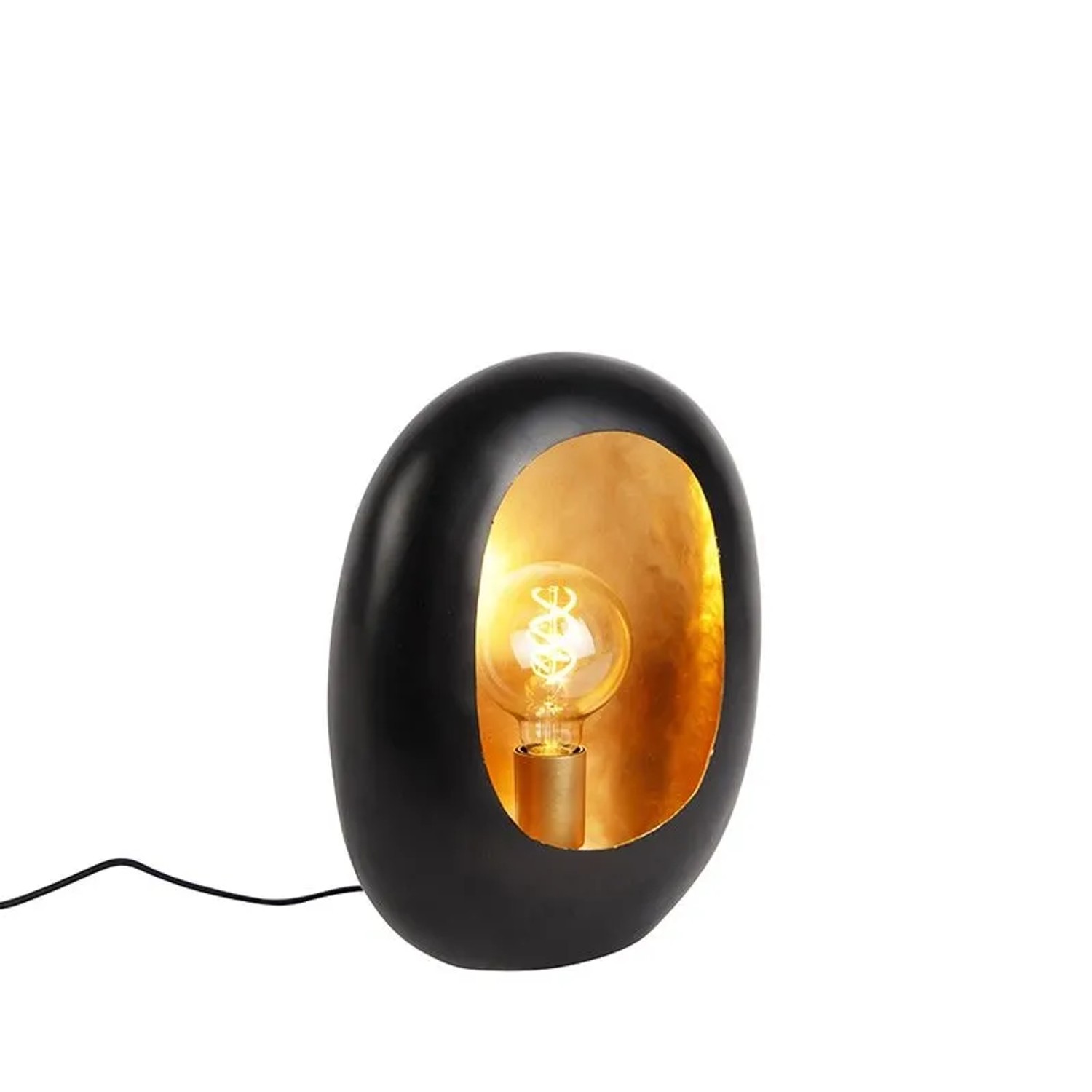 QAZQA Design Tischlampe Schwarz mit Goldenem Interieur 36 cm Cova