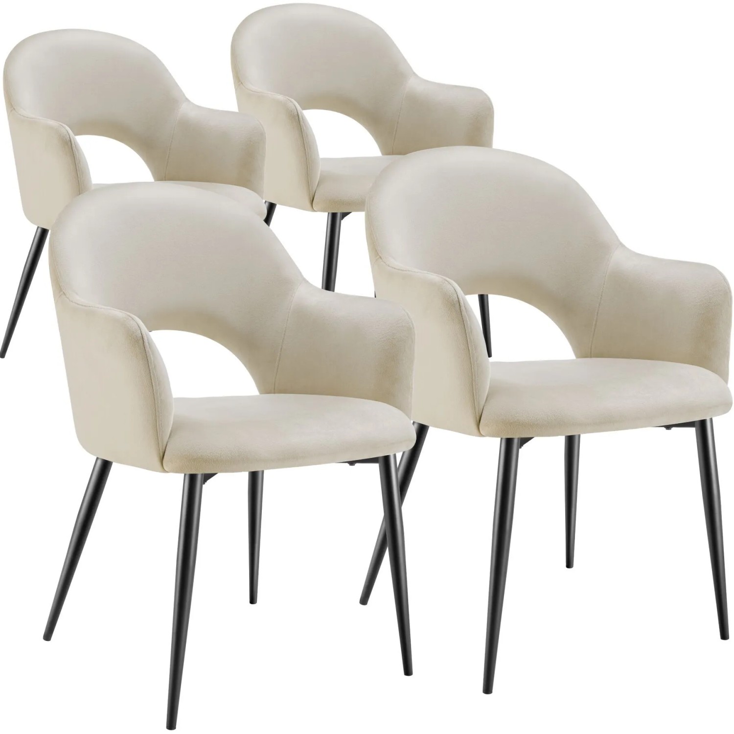 Tectake Armlehnstuhl Sachel In Samtoptik  Gepolstert Durchgehende Lehne 4Er Set 61 50 x 57 x 87 50 cm Creme