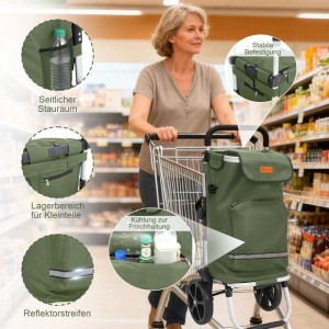 Sekey 3-in-1 Einkaufstrolley, faltbar, mit Kühlfach und Spanngurt, Farbe Grün.