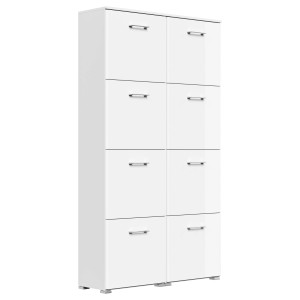 Weißer Posseik Schuhschrank Elite mit 8 Klappen für 32 Paar Schuhe, hochglänzend.
