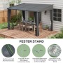 Outsunny Pergola Gazebo, dunkelgrau, mit Schiebedach und Vorhängen auf einer Holzterrasse.