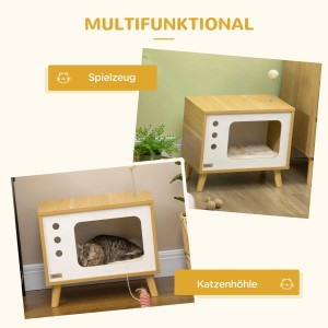 PawHut Katzenhaus im TV-Design mit Spielball und Kissen. Gemütlicher Katzenkorb mit viel Platz.