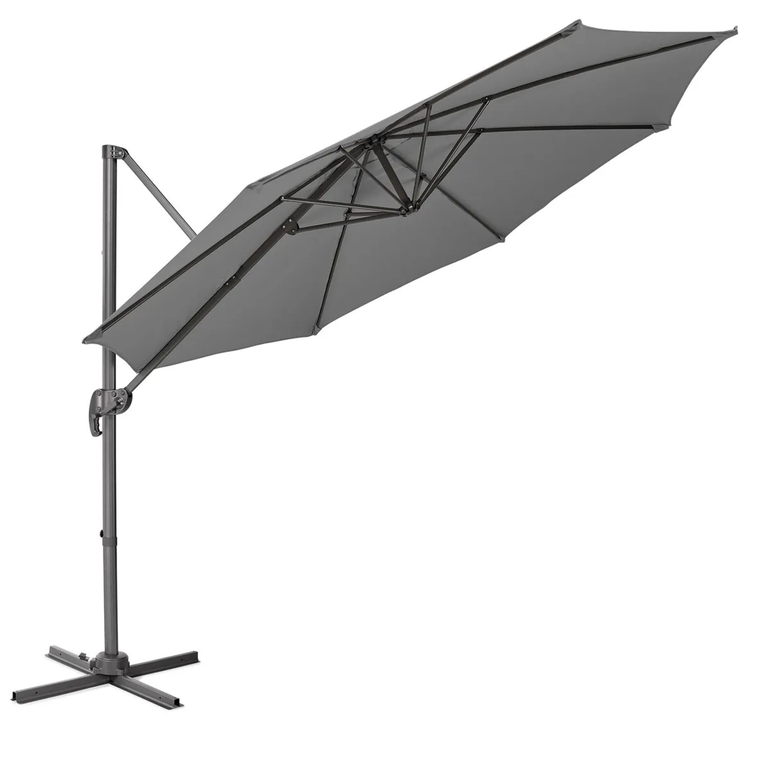 Grauer Svita Ampelschirm aus Aluminium für Garten und Terrasse, schwenkbar und drehbar.