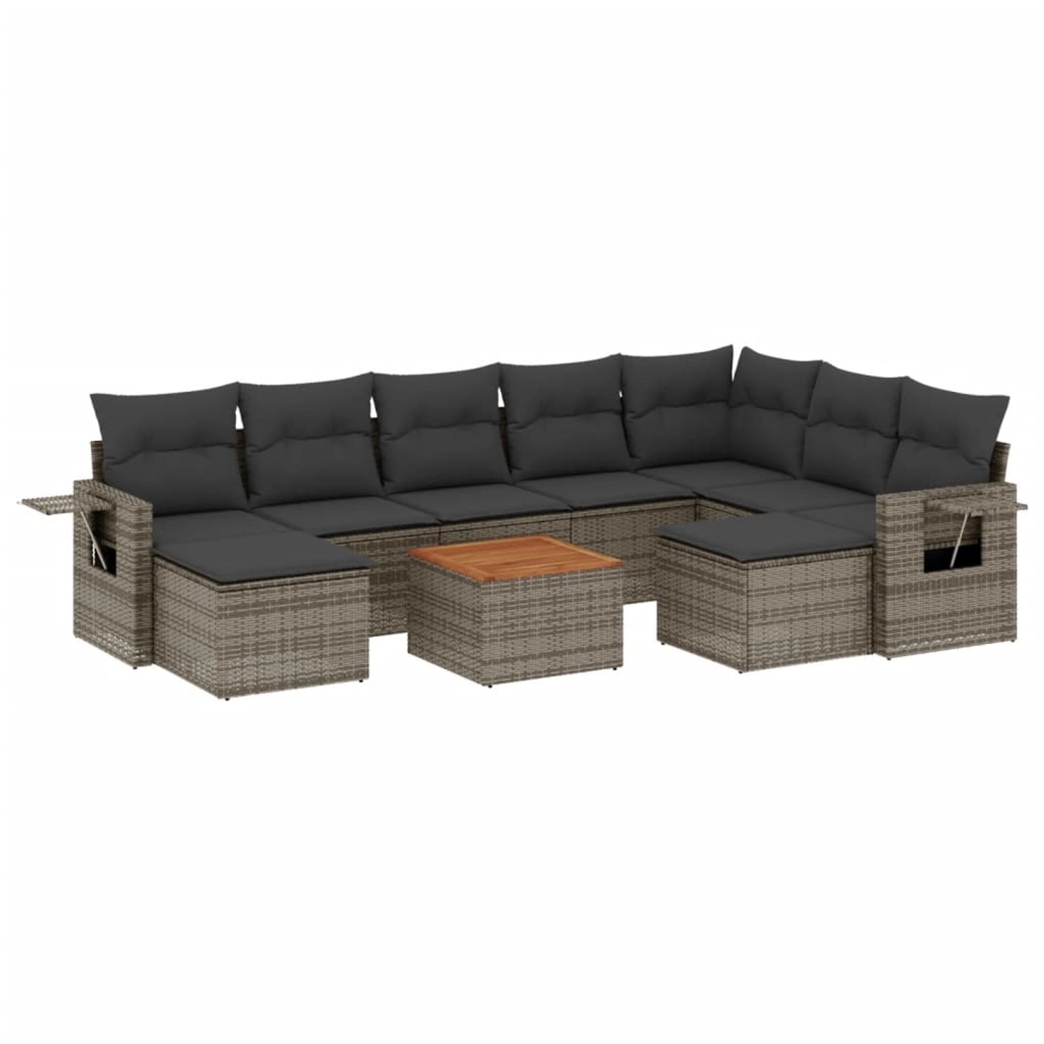 vidaXL 10-Tlg Garten-Sofagarnitur mit Kissen Grau Poly Rattan 3257180