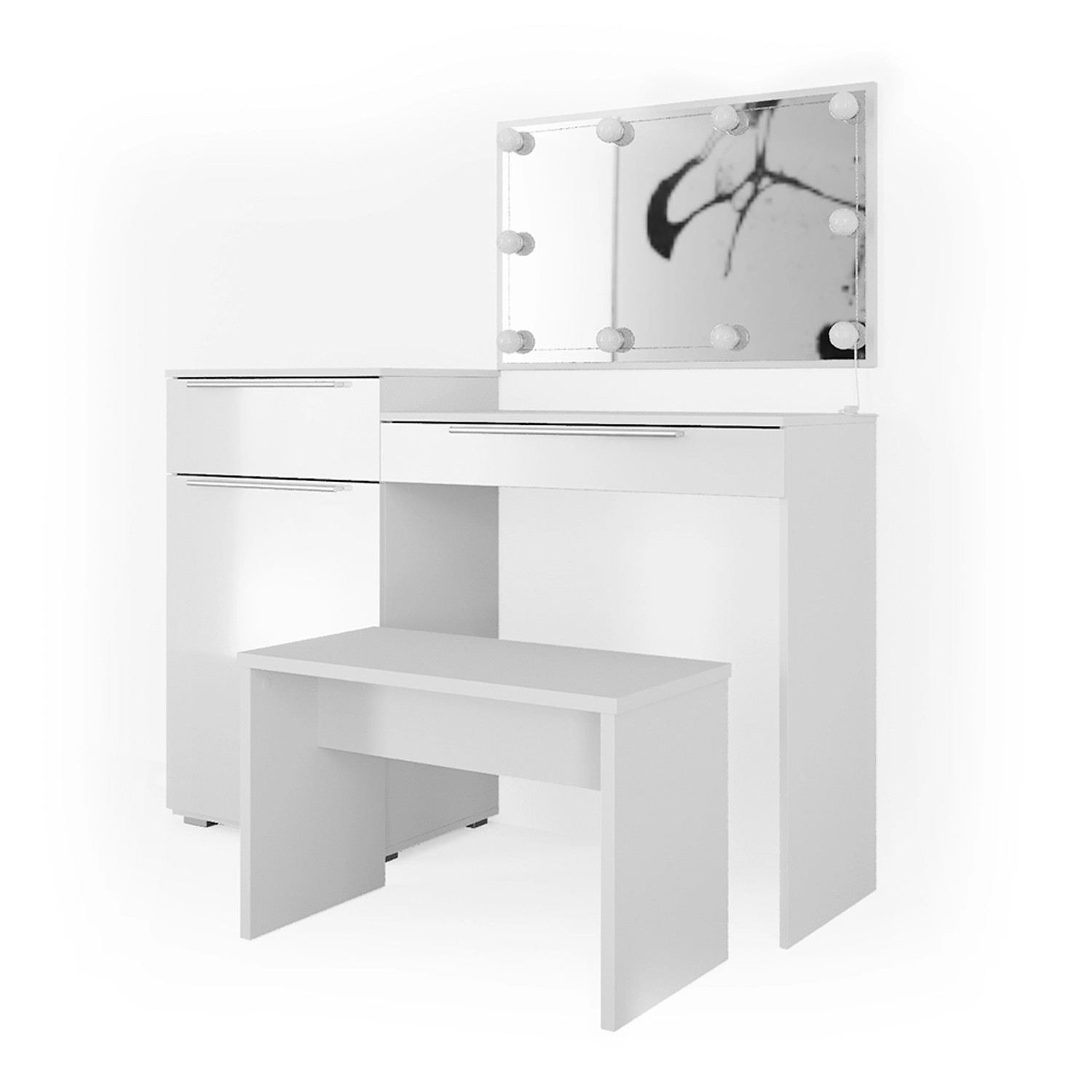 Vicco Schminktisch Lilli Weiß 135 cm mit LED Beleuchtung und Bank günstig online kaufen