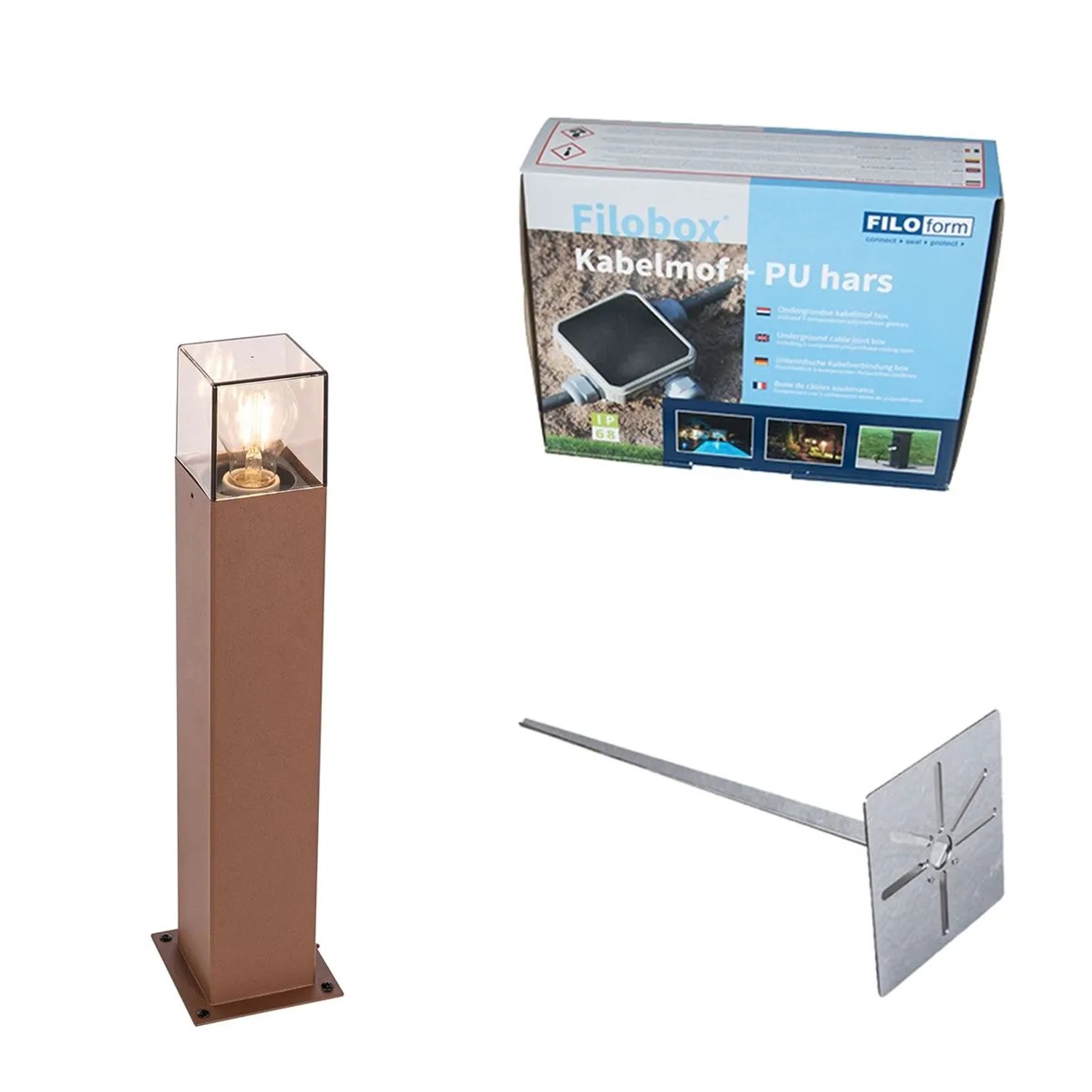 QAZQA Außenleuchte 50 cm rostBraun mit Erdungsstift und Kabelmuffe Dänemark