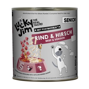 Lucky Jim Hunde-Nassfutter Senior Rind & Hirsch, 800g Dose. Alleinfutter für ältere Hunde.