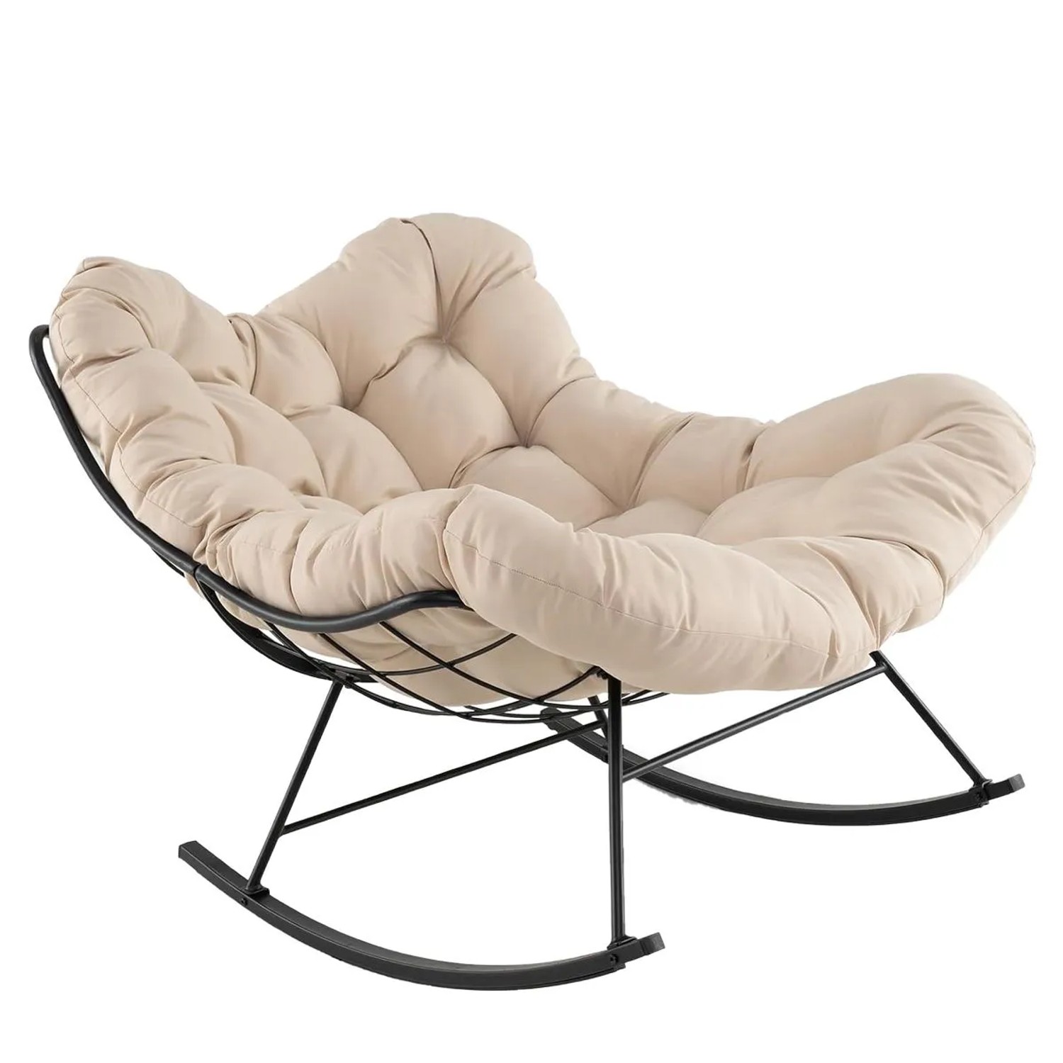 Costway Schaukelstuhl mit Gepolstertem Kissen für Drinnen & Draußen Beige