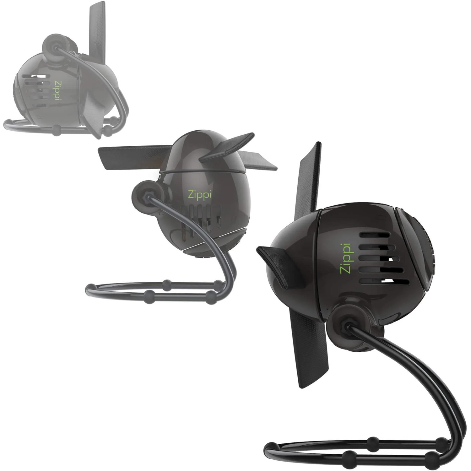 Vornado Zippi Tischventilator in Schwarz, kompakt und mit flexiblem Rotor für sichere Nutzung.
