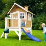 Axi Robin Spielhaus mit Rutsche: Holzhaus in Braun-Weiß für Kinder zum Spielen im Garten.