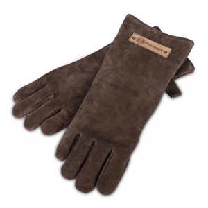 Petromax Grillhandschuhe XL aus braunem Veloursleder für optimalen Hitzeschutz beim Grillen.