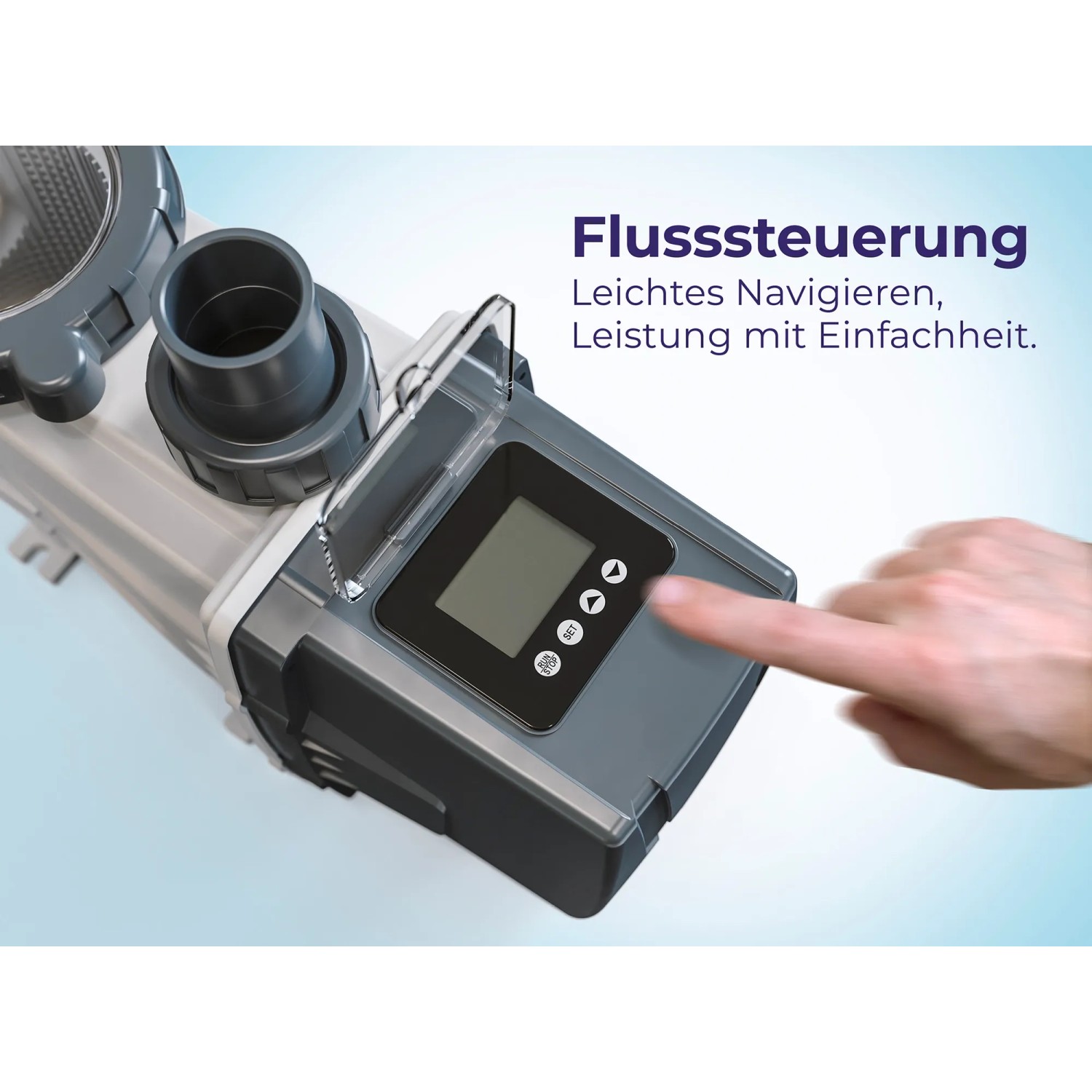 Gre Poolpumpe mit variabler Drehzahl und LCD-Display in Schwarz. Benutzerfreundliche Steuerung.