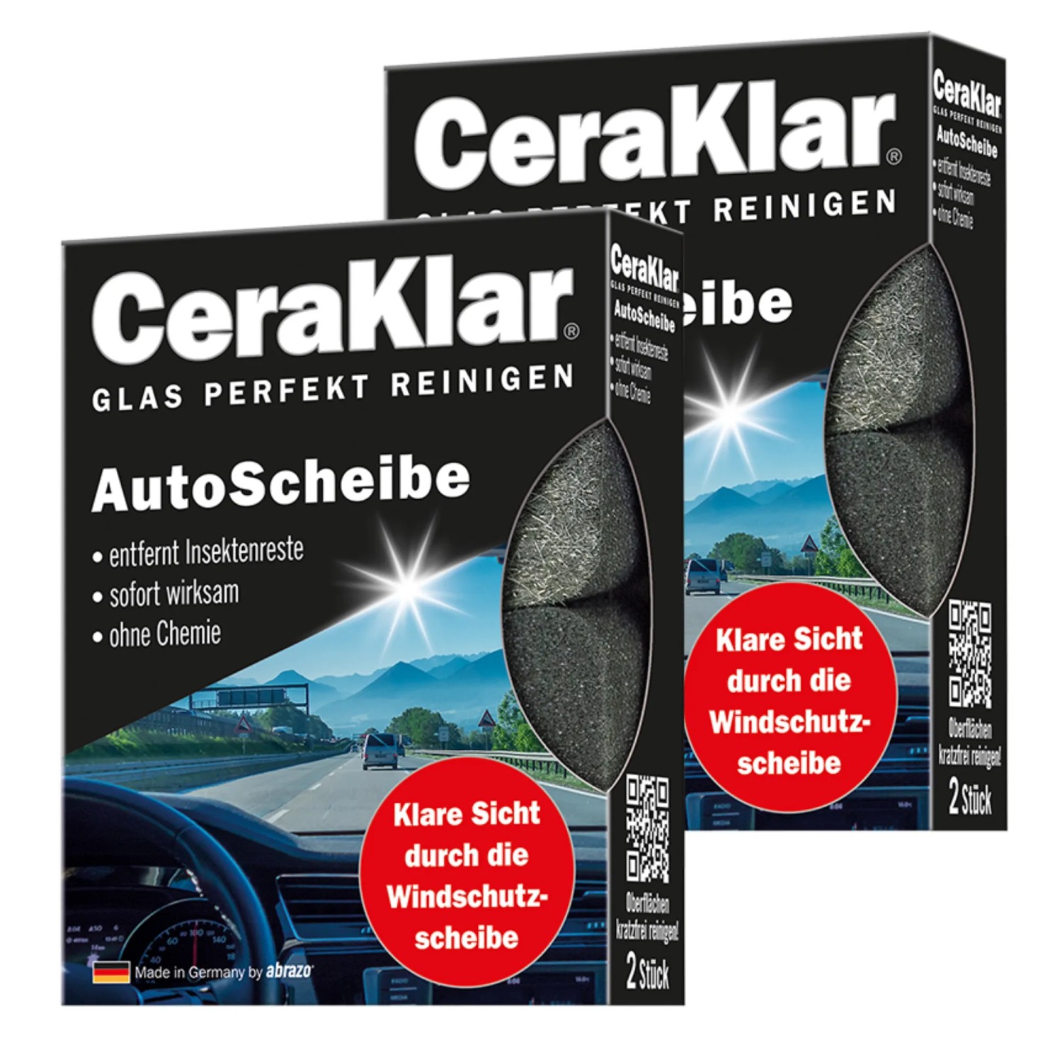 abrazo Auto Scheibenreiniger CeraKlar AutoScheibe 2 x 2 Stück