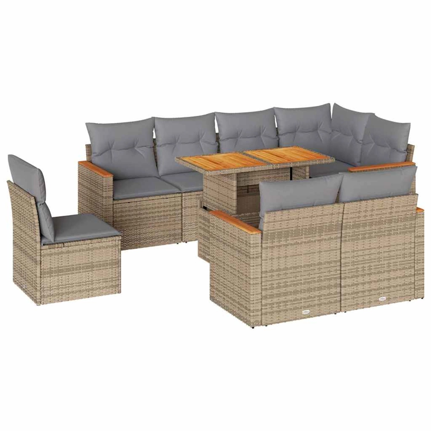 vidaXL 9-Tlg Garten-Sofagarnitur mit Kissen Beige Poly Rattan Akazie 332750 günstig online kaufen