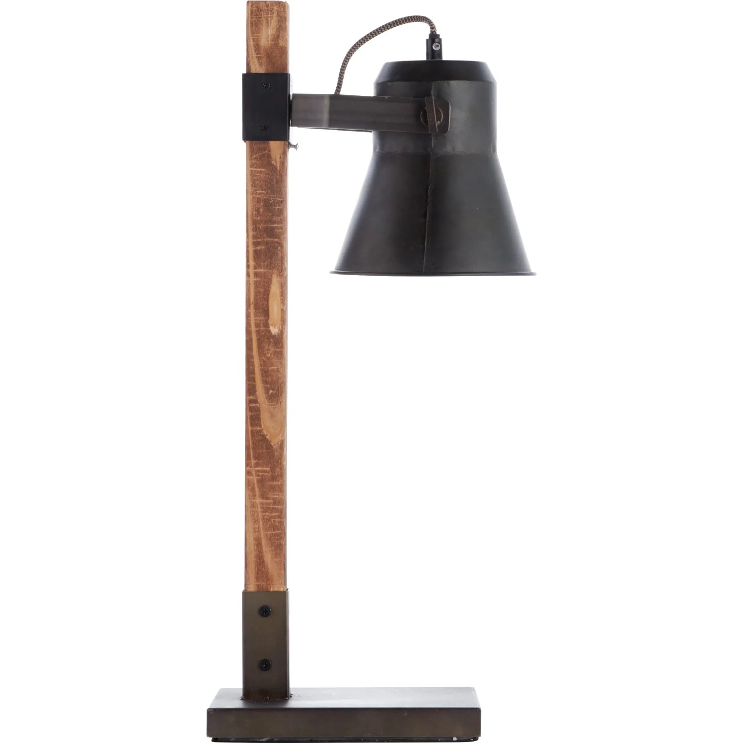 Schwarze Brilliant Tischleuchte Plow aus Stahl und Holz, Design-Tischlampe für den Innenbereich.