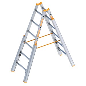 Layher Treppenstehleiter Topic 1061, 2x6 Sprossen, für unebene Flächen & Treppen.