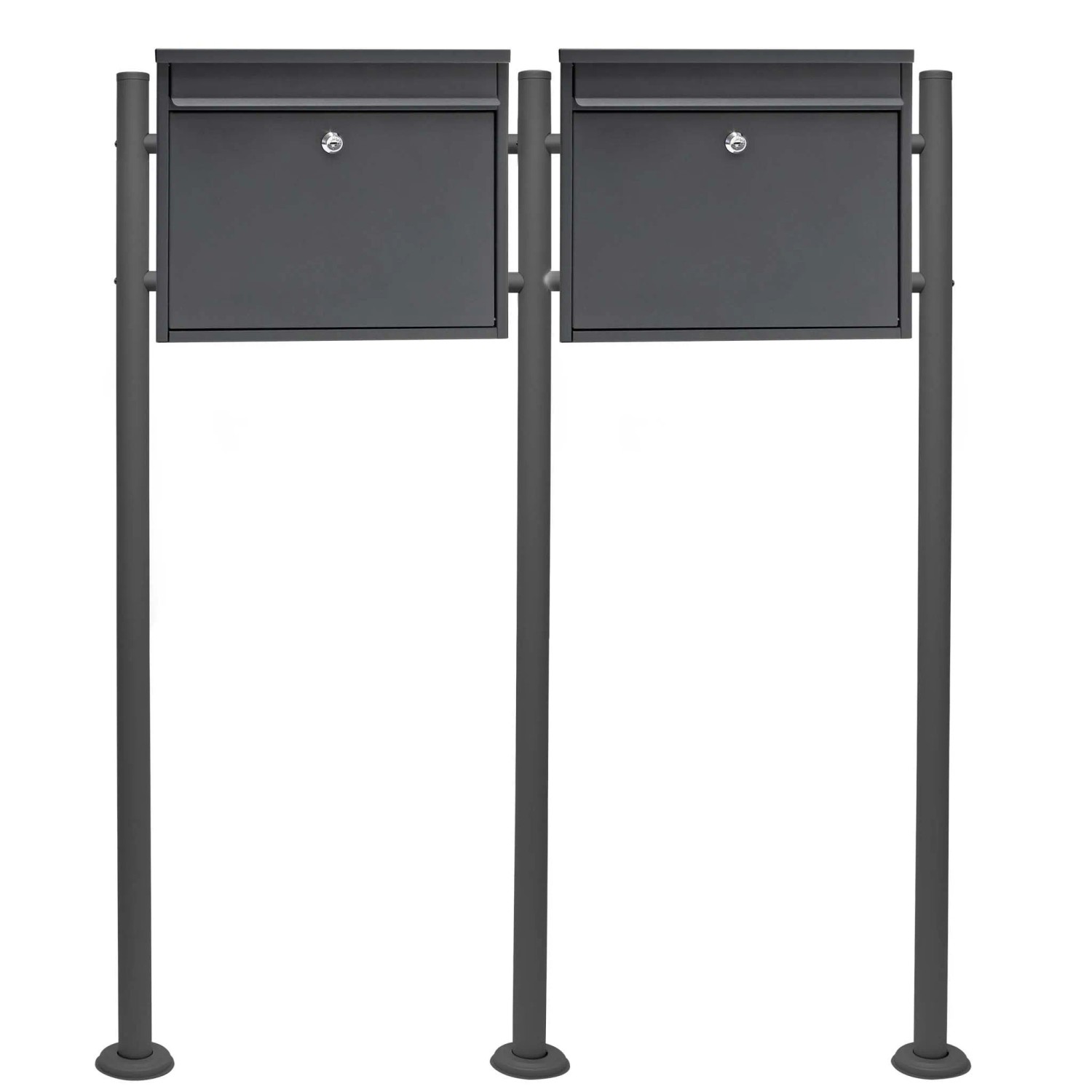 Wiltec 2er Set Briefkasten V13 Anthrazit 1000x150x1200mm Ständer Schloss Stahl