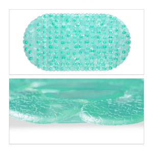 Grüne Relaxdays Badewannenmatte in Steinoptik, rutschfeste Wanneneinlage mit Saugnäpfen, 68x35,5 cm.