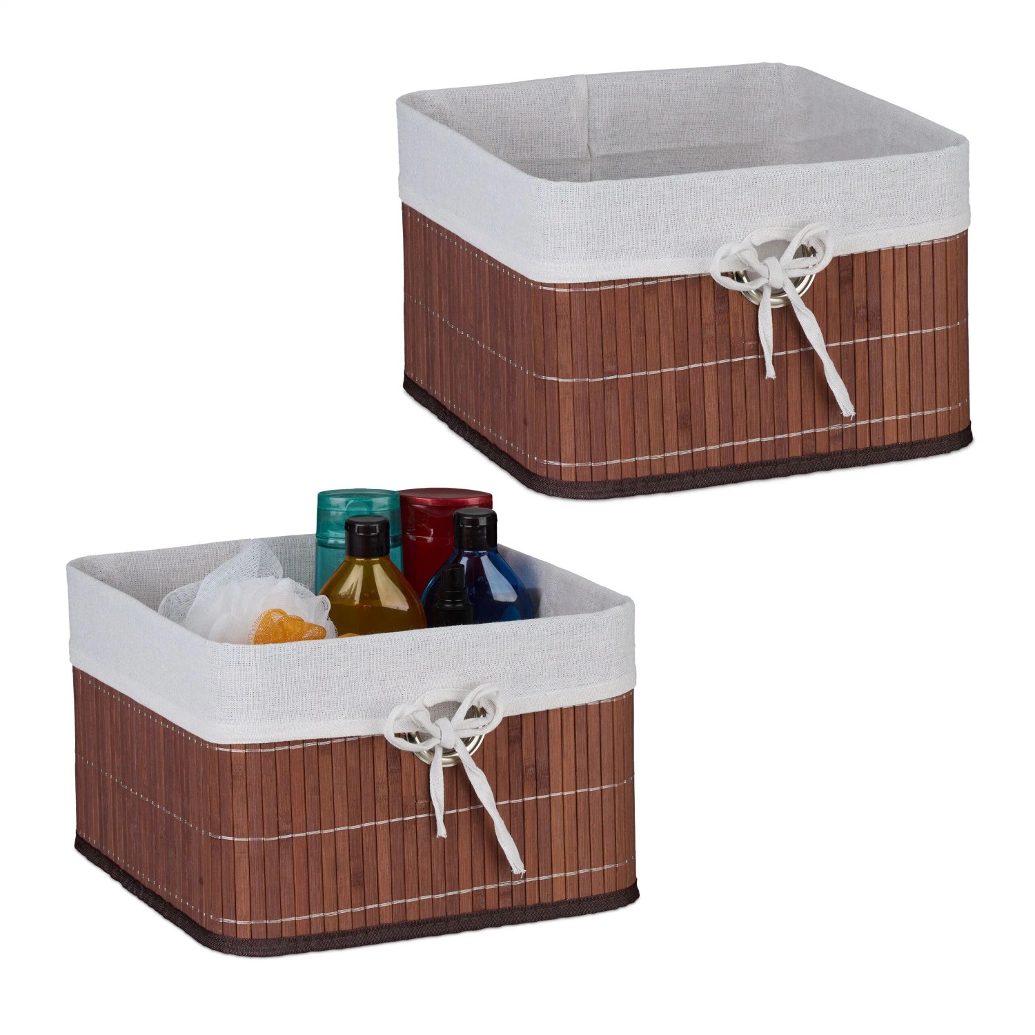 Relaxdays Aufbewahrungskorb Set Bambus Braun Mit Stoffeinlage 2er Pack 20 cm x 31 cm x 31 cm 0,48 kg