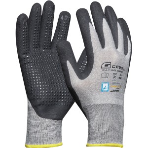 Gebol Arbeitshandschuh Multi Flex Comfort Gr. 9, grau/schwarz mit Nitrilnoppen für Griffigkeit.