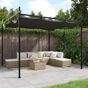 DELUKE Terrassenüberdachung Mit Schiebedach OLIMP Anthrazit 295x292x230cm Pergola Garten Pavillon Rankhilfe Sonnenschutz Gartenpergola