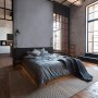 PROFHOME Vliestapete 379036-GU im Used Look in Grau/Schwarz im Schlafzimmer.