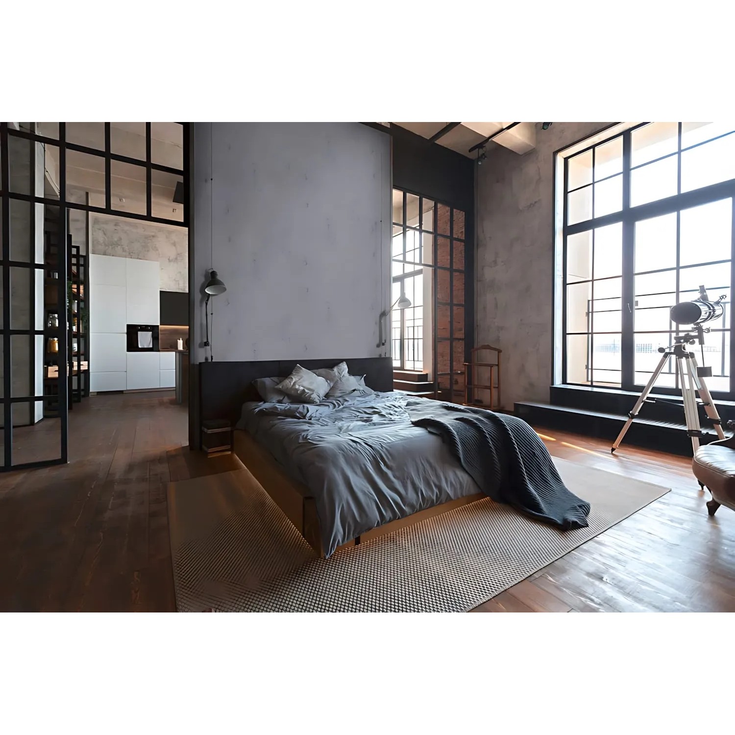 PROFHOME Vliestapete 379036-GU im Used Look in Grau/Schwarz im Schlafzimmer.