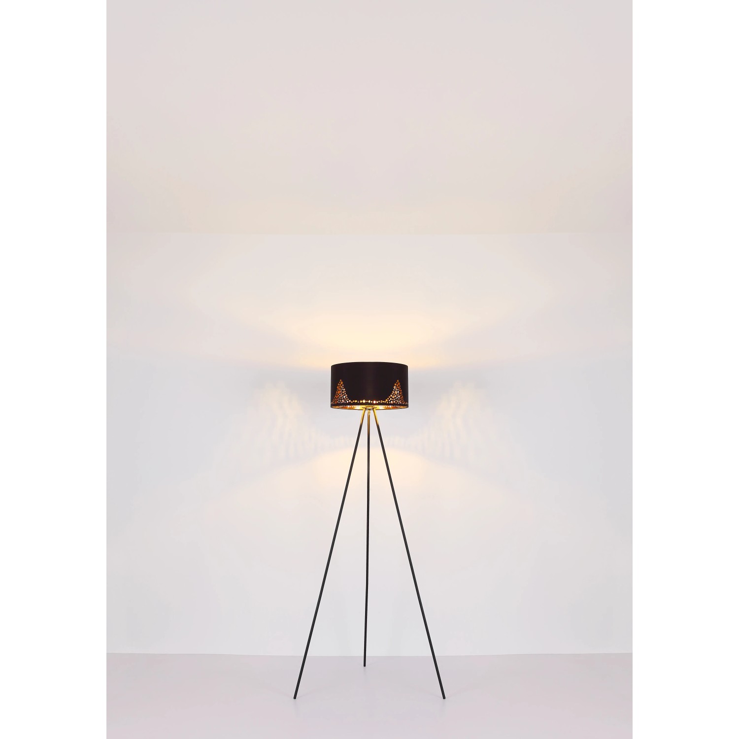 Globo Deckenleuchte Ingeborg, 2-flammig, weiß/schwarz, mit Dekorstanzungen. Moderne Deckenlampe für Wohnräume.